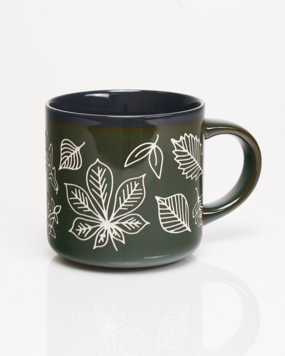 Pressed Leaves Hand Carved 430 mL Ceramic Mug