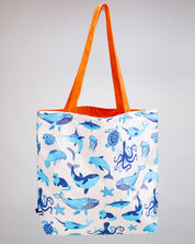 Retro Marine Life Canvas Tote Bag