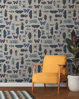 Blue Butterflies and Beetles Wallpaper