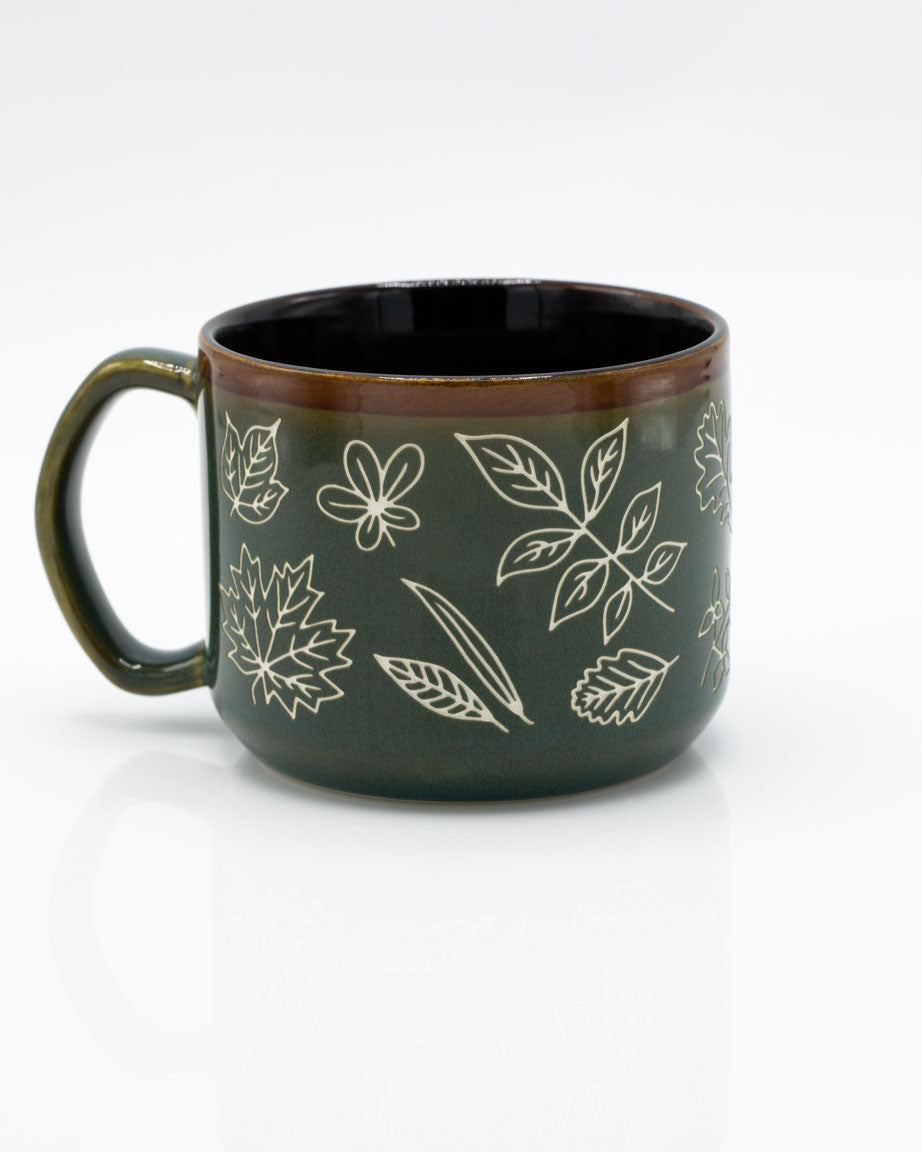 Pressed Leaves Hand Carved 450 mL Ceramic Mug