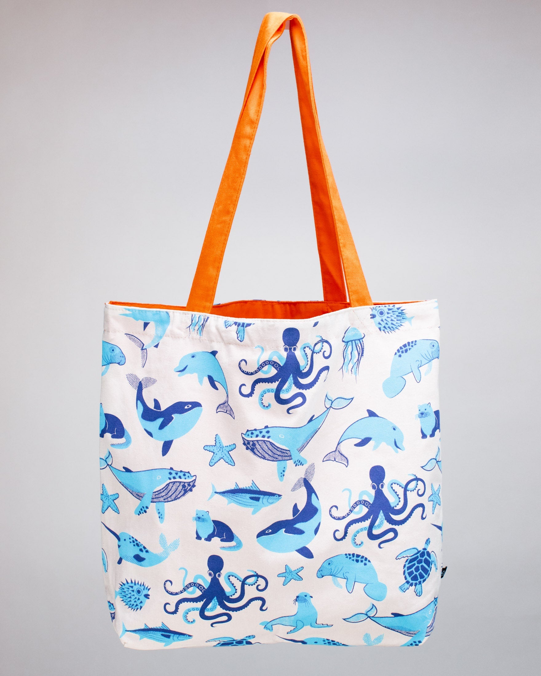 Retro Marine Life Canvas Shoulder Tote