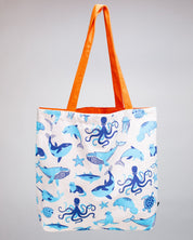 Retro Marine Life Canvas Shoulder Tote