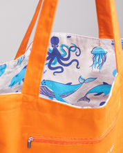 Retro Marine Life Canvas Shoulder Tote